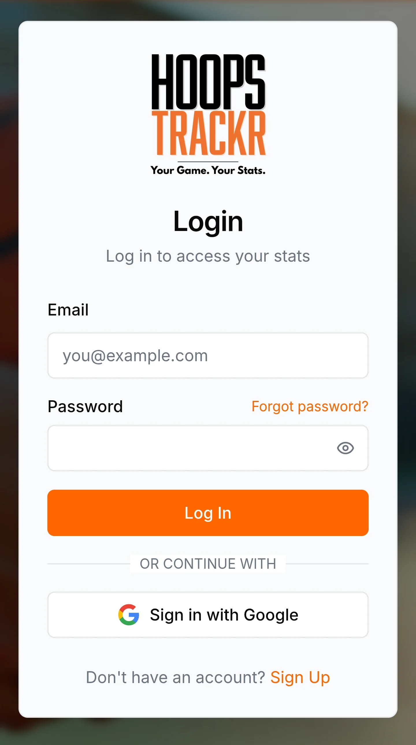 HoopsTrackR sign-in screen